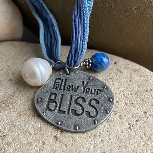 "Follow Your Bliss" Metal Stamped Charm Necklace